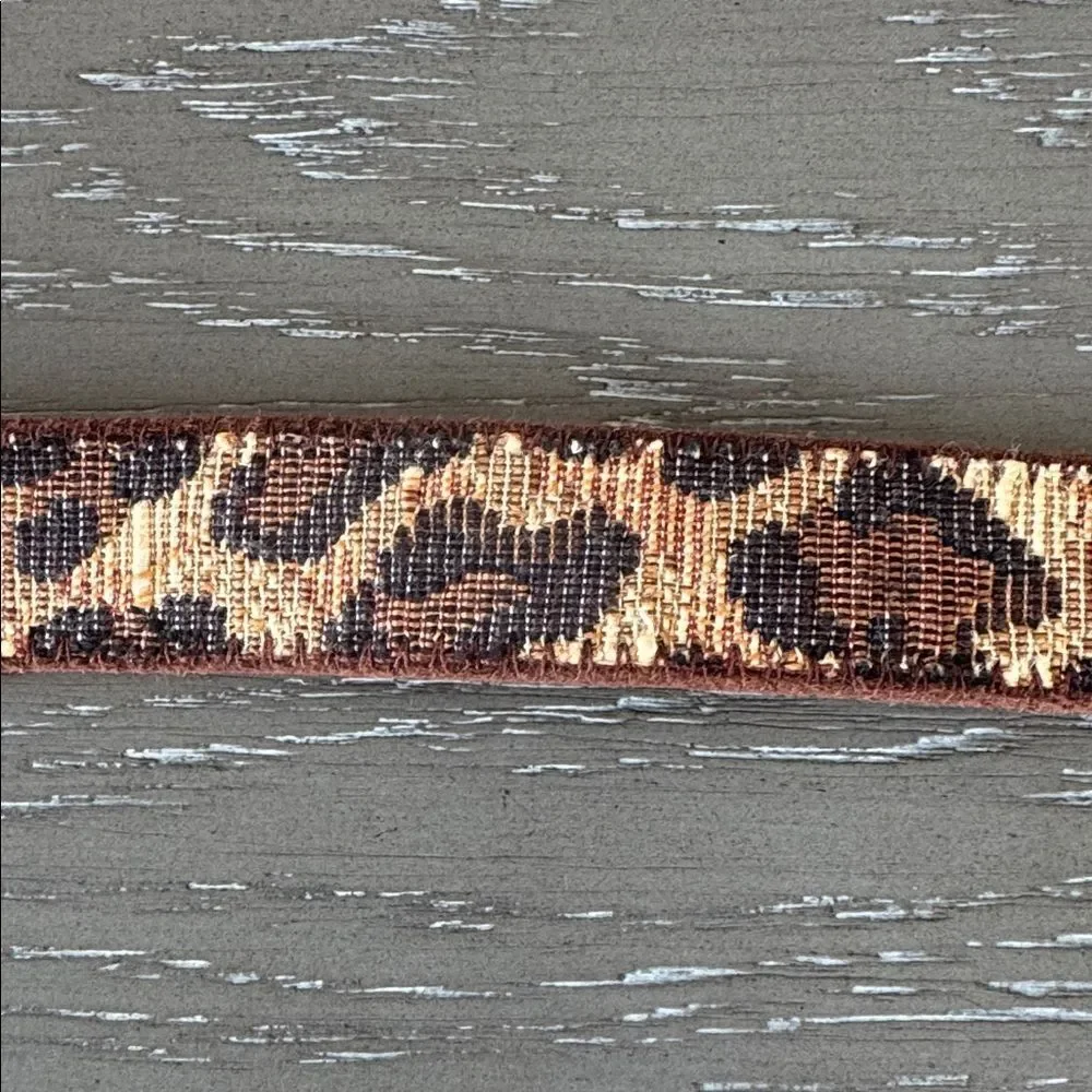 ELITE Accessories Fabric Leopard Print Belt Antiqued Gold Buckle Made in USA L
